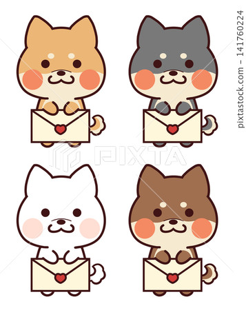 柴犬抱著一套信 / 白色底紅色心形 141760224
