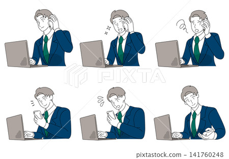 A set of facial expressions for businessmen using smartphones and laptops. A set of facial expressions for businessmen using smartphones and laptops. 141760248