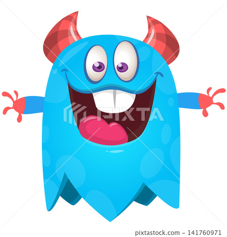 Cartoon cute and funny monster character design with scary face expression waving hands . Vector illustration. For Halloween party decoration or package design Cartoon cute and funny monster character design with scary face expression waving hands . Vector illustration. For Halloween party decoration or package design 141760971