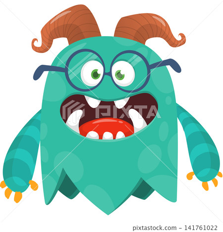 Cartoon cute and funny monster character design with scary face expression waving hands . Vector illustration. For Halloween party decoration or package design Cartoon cute and funny monster character design with scary face expression waving hands . Vector illustration. For Halloween party decoration or package design 141761022