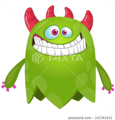 Cartoon cute and funny monster character design with scary face expression waving hands . Vector illustration. For Halloween party decoration or package design Cartoon cute and funny monster character design with scary face expression waving hands . Vector illustration. For Halloween party decoration or package design 141761031