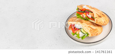 Grilled Chicken Pita Sandwiches with Copy Space Grilled Chicken Pita Sandwiches with Copy Space 141761161