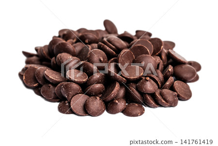 Dark chocolate chips isolated on white background Dark chocolate chips isolated on white background 141761419