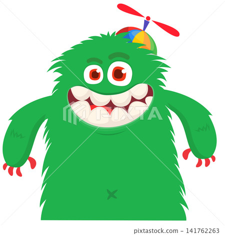 Cartoon cute and funny monster with scary face expression waving hands. Vector illustration isolated on white. For Halloween party decoration or package design Cartoon cute and funny monster with scary face expression waving hands. Vector illustration isolated on white. For Halloween party decoration or package design 141762263