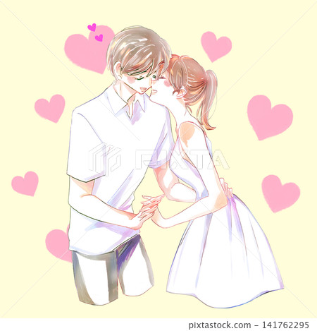 一對情侶在夏日裡卿卿我我（心形符號） 141762295