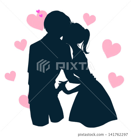 A couple being affectionate in the summer, silhouettes, and a heart symbol. A couple being affectionate in the summer, silhouettes, and a heart symbol. 141762297