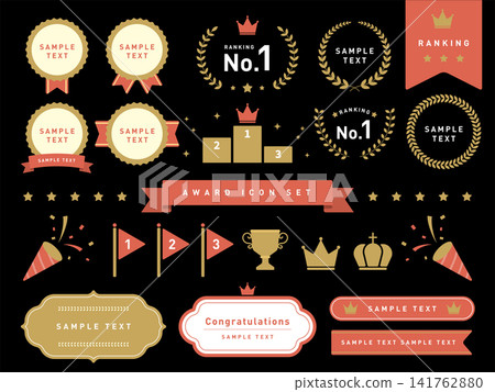 Ranking and award icon set (black background, No. 1, laurel wreath, crown, high-quality, vector) Ranking and award icon set (black background, No. 1, laurel wreath, crown, high-quality, vector) 141762880