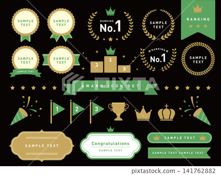 Ranking and award icon set (black background, No. 1, laurel wreath, crown, high-quality, vector) Ranking and award icon set (black background, No. 1, laurel wreath, crown, high-quality, vector) 141762882