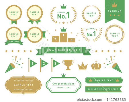 Ranking and award icon set (No. 1, laurel wreath, crown, medal, ribbon, vector) Ranking and award icon set (No. 1, laurel wreath, crown, medal, ribbon, vector) 141762883