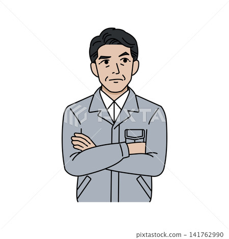 Male boss, gray work clothes, thinking, contemplating. Male boss, gray work clothes, thinking, contemplating. 141762990