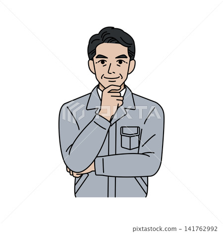 Male boss in gray work clothes nods in agreement. Male boss in gray work clothes nods in agreement. 141762992