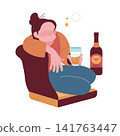 一位女士正在放鬆地享用飲品。 141763447