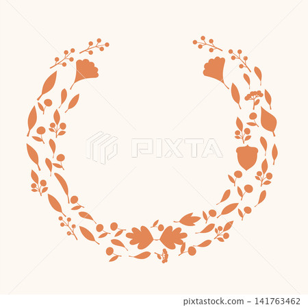 Autumnal Botanical Laurel Wreath Silhouette Autumnal Botanical Laurel Wreath Silhouette 141763462