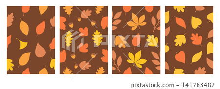 Autumn Leaves Seamless Pattern Cards Set 141763482