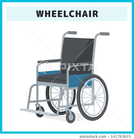 Simple illustration of a standard wheelchair used in medical and welfare settings. Vector material for caregiving and barrier-free design. 141763635