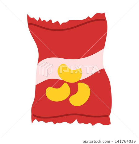 red snack bag with potato chips red snack bag with potato chips 141764039