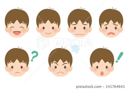 男孩臉部，兒童，表情套裝 141764641