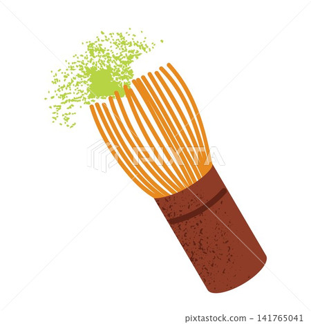 Bamboo matcha whisk for preparing matcha tea. Chasen. Traditional japanese accessory for tea ceremony. Isolated vector illustration in cartoon style 141765041