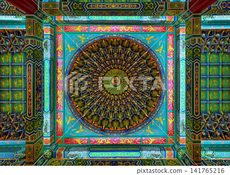 Ornate circular ceiling at Thean Hou Temple in Kuala Lumpur, Malaysia Ornate circular ceiling at Thean Hou Temple in Kuala Lumpur, Malaysia 141765216