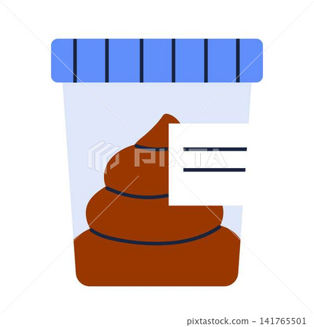 Stool test tube. Test tube with biomaterial. Laboratory research, medicine and healthcare. Vector illustration in cartoon style. Isolated white background Stool test tube. Test tube with biomaterial. Laboratory research, medicine and healthcare. Vector illustration in cartoon style. Isolated white background 141765501
