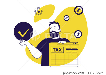 Tax declaration modern flat concept for web banner design. Man calculating earnings and accounting budget, planning timely payments with calendar. Illustration with isolated people scene. Tax declaration modern flat concept for web banner design. Man calculating earnings and accounting budget, planning timely payments with calendar. Illustration with isolated people scene. 141765574