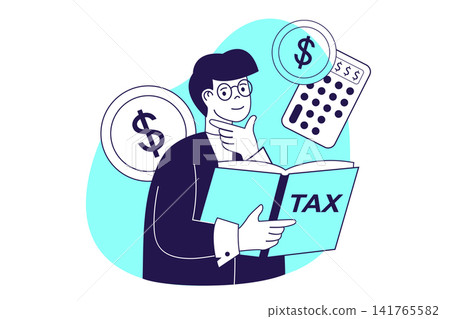 Tax declaration modern flat concept for web banner design. Man calculating income earning, planning online payments, filling declaration form online. Illustration with isolated people scene. Tax declaration modern flat concept for web banner design. Man calculating income earning, planning online payments, filling declaration form online. Illustration with isolated people scene. 141765582