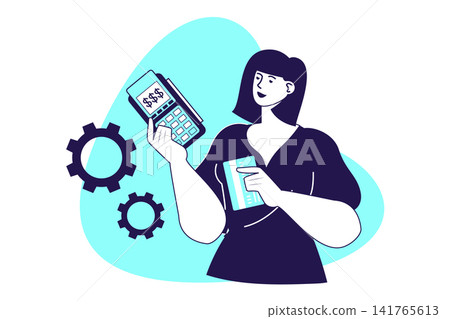 Payment terminal modern flat concept for web banner design. Woman using wireless POS terminal, paying with bank credit card and gets electronic receipt. Illustration with isolated people scene. Payment terminal modern flat concept for web banner design. Woman using wireless POS terminal, paying with bank credit card and gets electronic receipt. Illustration with isolated people scene. 141765613