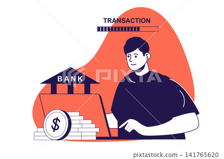 Online banking modern flat concept for web banner design. Man making digital transactions, managing financial account balance, exchange money online. Illustration with isolated people scene. Online banking modern flat concept for web banner design. Man making digital transactions, managing financial account balance, exchange money online. Illustration with isolated people scene. 141765620
