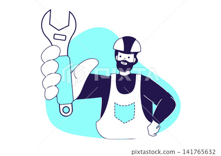 Handyman service modern flat concept for web banner design. Man with wrench doing house repair or mechanic tasks, repairman making renovation labor. Illustration with isolated people scene. Handyman service modern flat concept for web banner design. Man with wrench doing house repair or mechanic tasks, repairman making renovation labor. Illustration with isolated people scene. 141765632