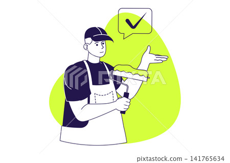 Handyman service modern flat concept for web banner design. Man working as painter and doing house repair, painting walls and making renovation. Illustration with isolated people scene. Handyman service modern flat concept for web banner design. Man working as painter and doing house repair, painting walls and making renovation. Illustration with isolated people scene. 141765634