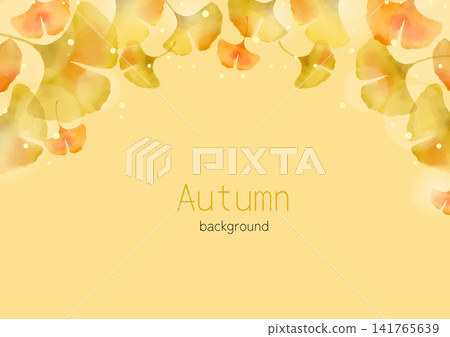 Beige watercolor ginkgo autumn frame background Beige watercolor ginkgo autumn frame background 141765639