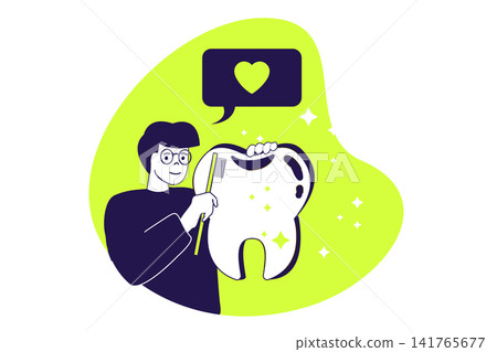 Dental care modern flat concept for web banner design. Man making oral hygiene procedure, washing with toothbrush or making tooth whitening procedure. Illustration with isolated people scene. Dental care modern flat concept for web banner design. Man making oral hygiene procedure, washing with toothbrush or making tooth whitening procedure. Illustration with isolated people scene. 141765677