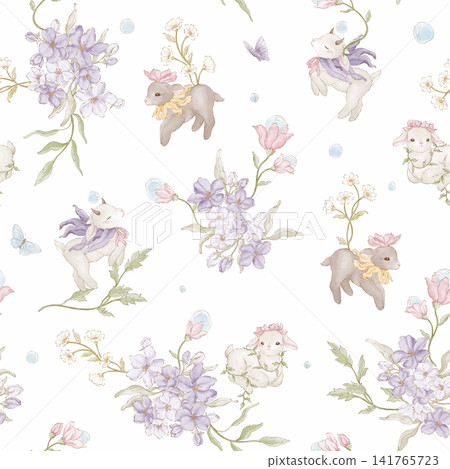 Diverse Seamless Pattern Collection With Vintage Florals And Cute Cartoon Animals Diverse Seamless Pattern Collection With Vintage Florals And Cute Cartoon Animals 141765723