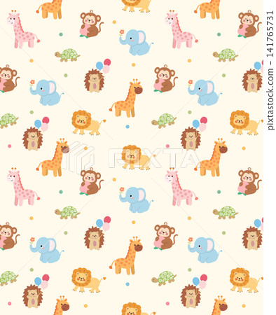 Diverse Seamless Pattern Collection With Vintage Florals And Cute Cartoon Animals 141765731