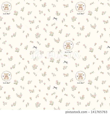 Diverse Seamless Pattern Collection With Vintage Florals And Cute Cartoon Animals Diverse Seamless Pattern Collection With Vintage Florals And Cute Cartoon Animals 141765763