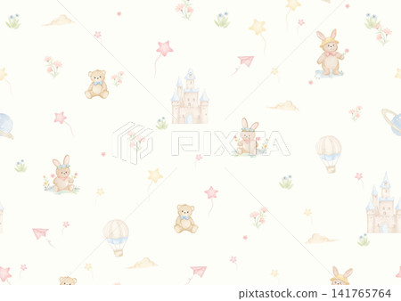 Diverse Seamless Pattern Collection With Vintage Florals And Cute Cartoon Animals 141765764