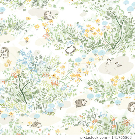 Diverse Seamless Pattern Collection With Vintage Florals And Cute Cartoon Animals Diverse Seamless Pattern Collection With Vintage Florals And Cute Cartoon Animals 141765803