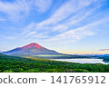 Lake Yamanaka in Yamanashi Prefecture and Mount Fuji in summer 141765912