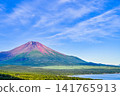 Lake Yamanaka in Yamanashi Prefecture and Mount Fuji in summer 141765913