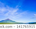 Lake Yamanaka in Yamanashi Prefecture and Mount Fuji in summer 141765915