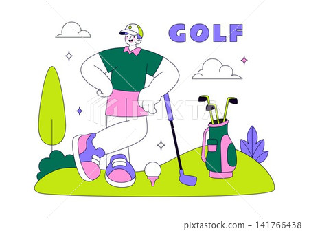 Golf Vector Illustration Featuring Golf Players Swinging Clubs on a Scenic Course with Putting Practice, Fairway Action, and Outdoor Sports Recreation Golf Vector Illustration Featuring Golf Players Swinging Clubs on a Scenic Course with Putting Practice, Fairway Action, and Outdoor Sports Recreation 141766438