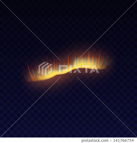 Magical aurora borealis, neon yellow with orange rays, on a transparent night background. Magical aurora borealis, neon yellow with orange rays, on a transparent night background. 141766754