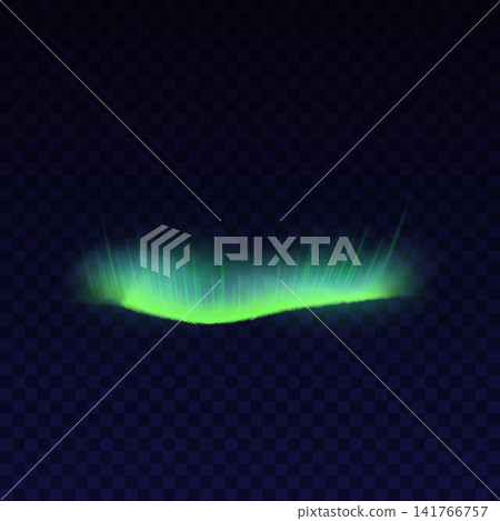 A vector illustration of a neon green aurora borealis with vertical light rays on a dark background 141766757