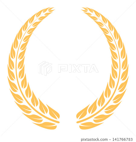 A golden wreath of laurel leaves in a semicircle on a white background. A golden wreath of laurel leaves in a semicircle on a white background. 141766783