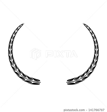A black and white silhouette of a classic laurel wreath in a semicircular frame A black and white silhouette of a classic laurel wreath in a semicircular frame 141766787