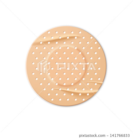 Breathable sterile patch, flesh-colored, round, with wrinkles, top view. 141766833