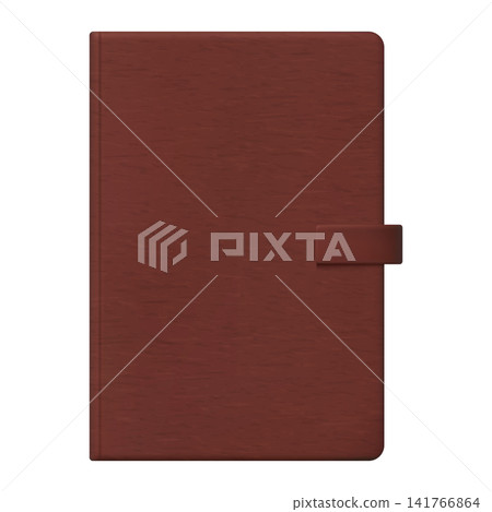 A closed brown leather notebook with a magnetic clasp closure. 141766864