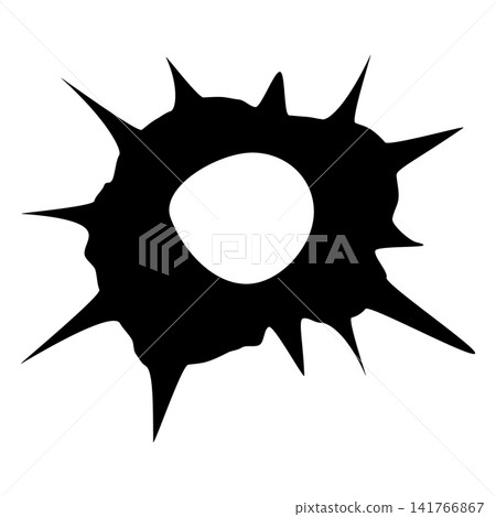 Bullet hole vector black silhouette, damaged effect from bullet on metal surface, impact gunshot ragged bullet aperture Bullet hole vector black silhouette, damaged effect from bullet on metal surface, impact gunshot ragged bullet aperture 141766867