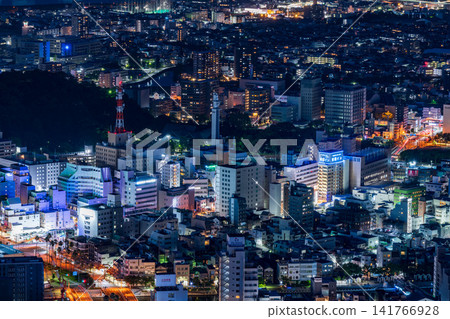 Panoramic night view of Tokushima city from the summit of Mount Bizan Panoramic night view of Tokushima city from the summit of Mount Bizan 141766928
