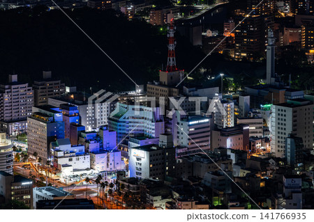 Panoramic night view of Tokushima city from the summit of Mount Bizan Panoramic night view of Tokushima city from the summit of Mount Bizan 141766935